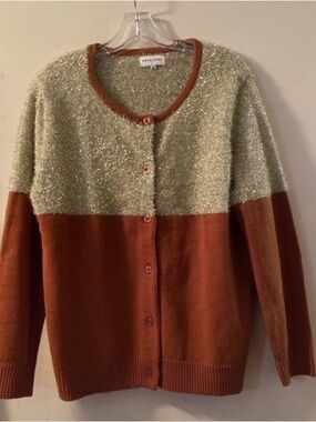 Metallic Gold and Terracotta  Two-Tone Button Down Cardigan by Pepaloves
